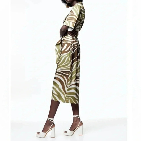 New Zara Animal Print Midi Shirt Dress - Picture 4 of 11